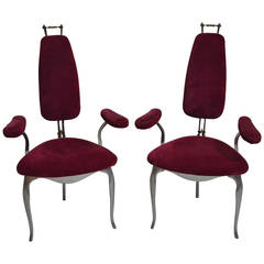 Vintage Pair of armchairs by Toni Cordero and Morphos group in bordeaux velvet