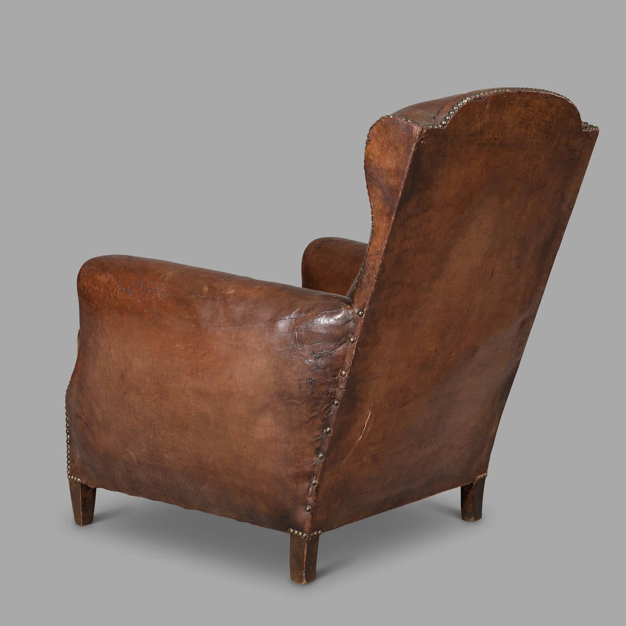 French Leather Armchair and Sofa Set from 1930s Psychoanalyst