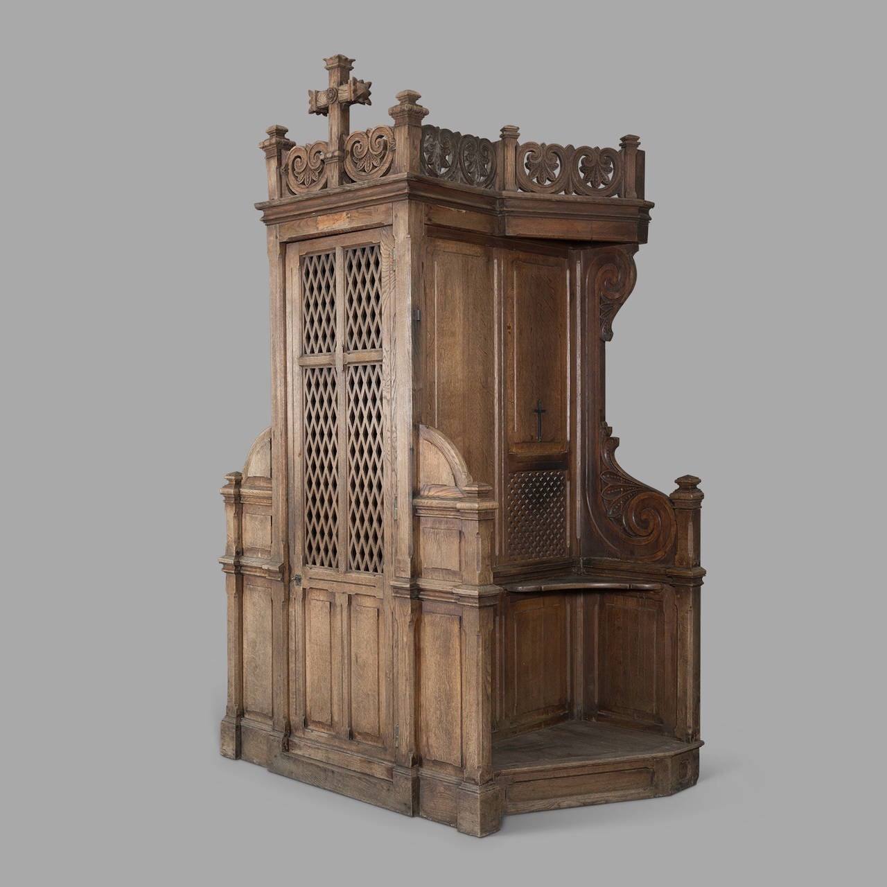 French Huge Oak Church Confessional, 19th Century
