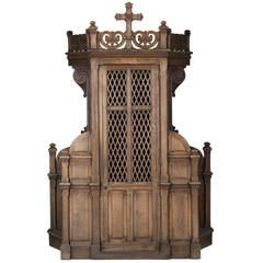 Antique Huge Oak Church Confessional, 19th Century