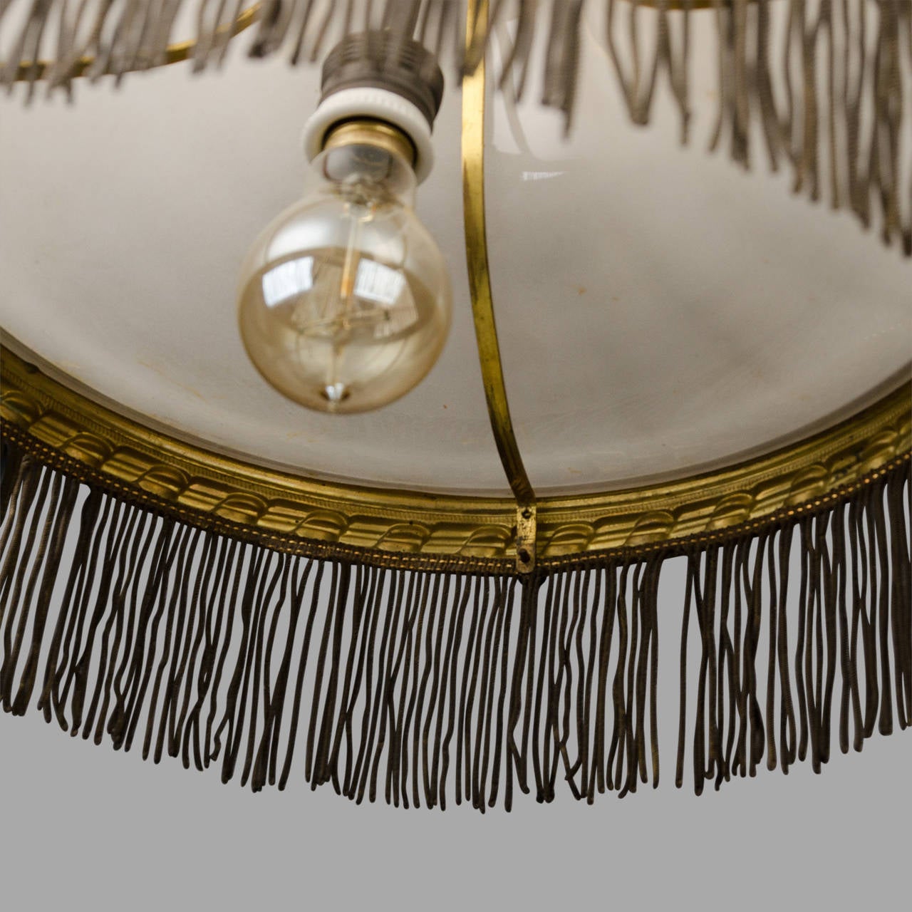 Brass Pendant Light with a Glass Reflector, circa 1920 In Good Condition In Saint-Ouen, FR