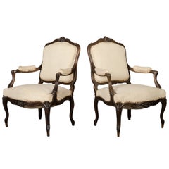 Pair of Louis XV Style Walnut Cabriolet Armchairs