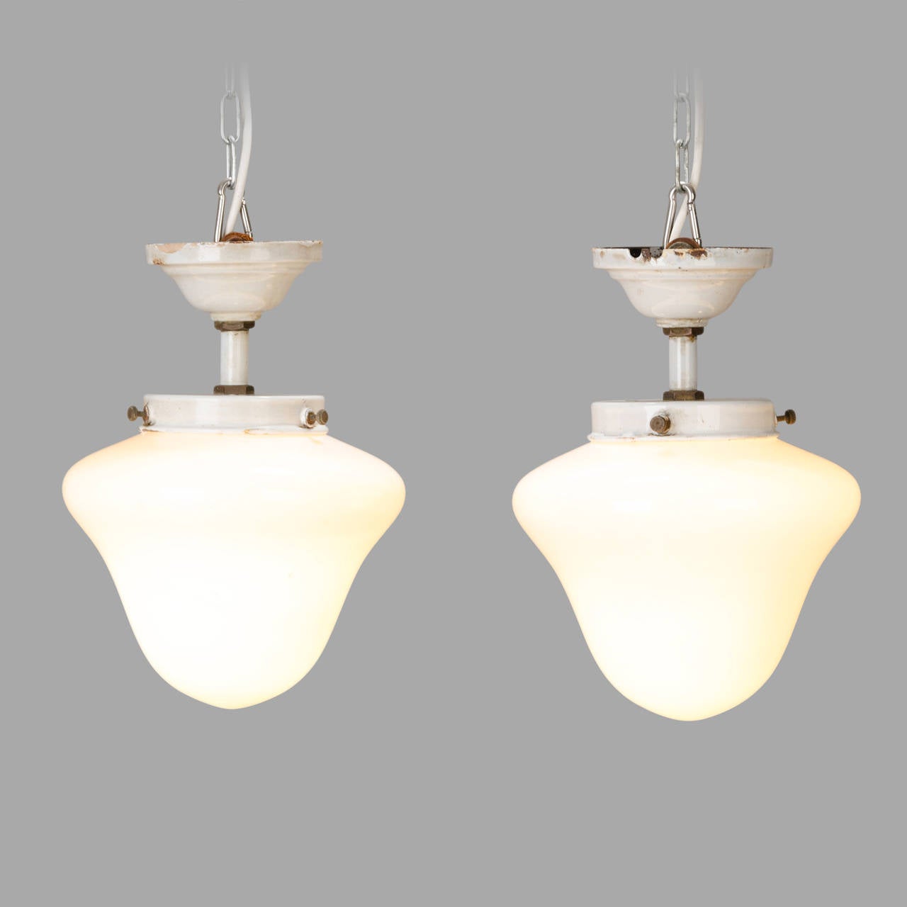 French Pair of Medical Pendant Lights, circa 1930
