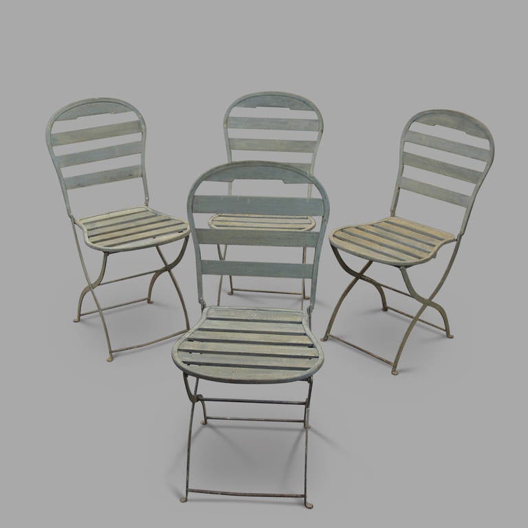 Beautiful blue grey patina for these chairs. Wrought iron in very good condition.