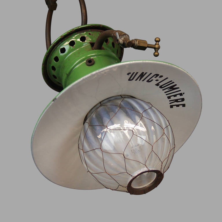 French Pair of 19th Century Electrified, Pressurized Gas Ceiling Light