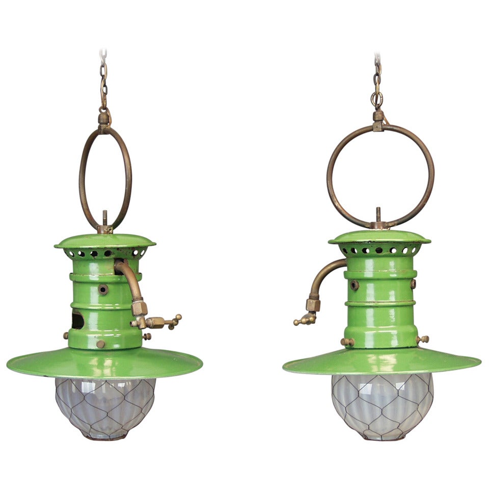 Pair of 19th Century Electrified, Pressurized Gas Ceiling Light