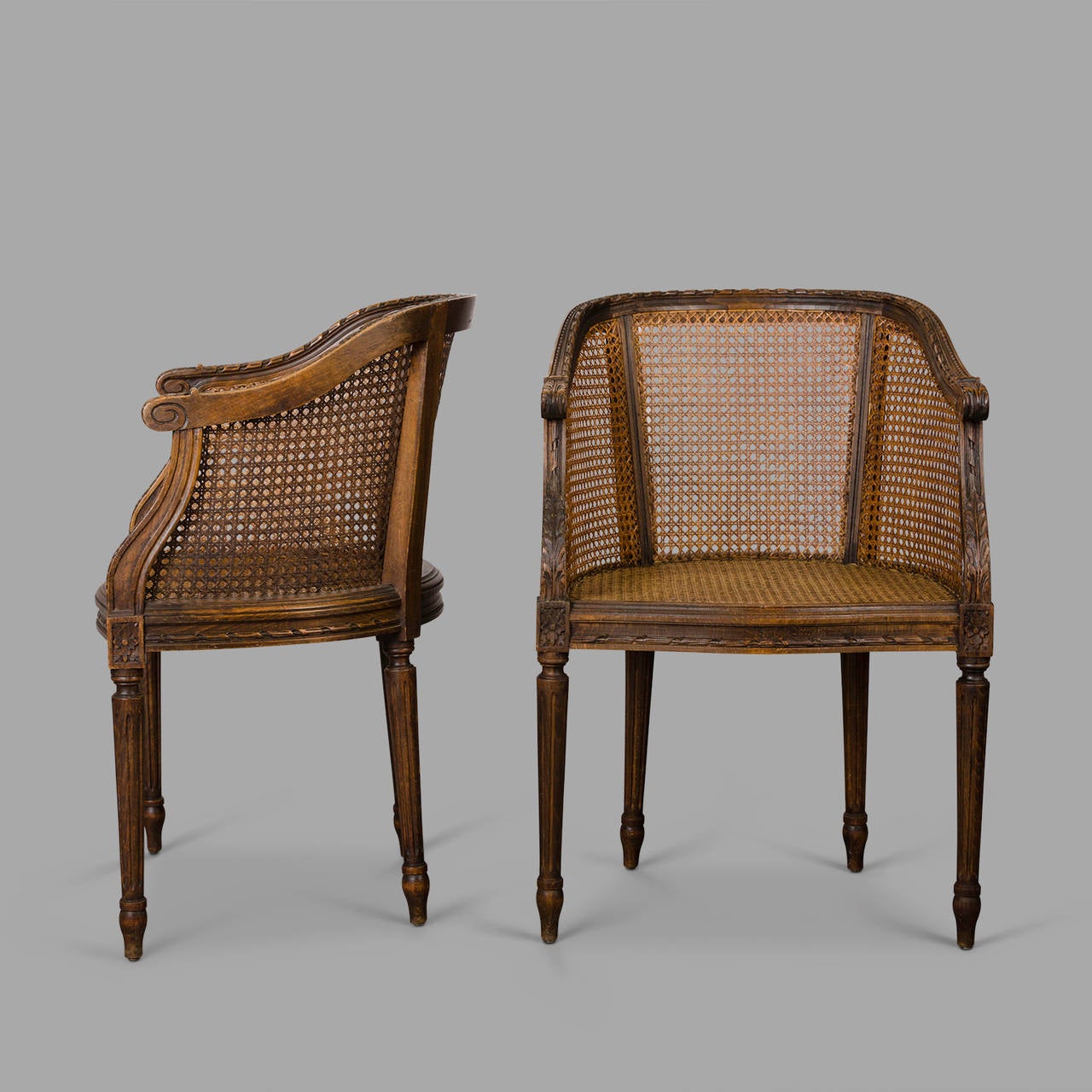 Pair of End of 19th Century Wicker Armchairs in the Louis XVI Style In Good Condition In Saint-Ouen, FR