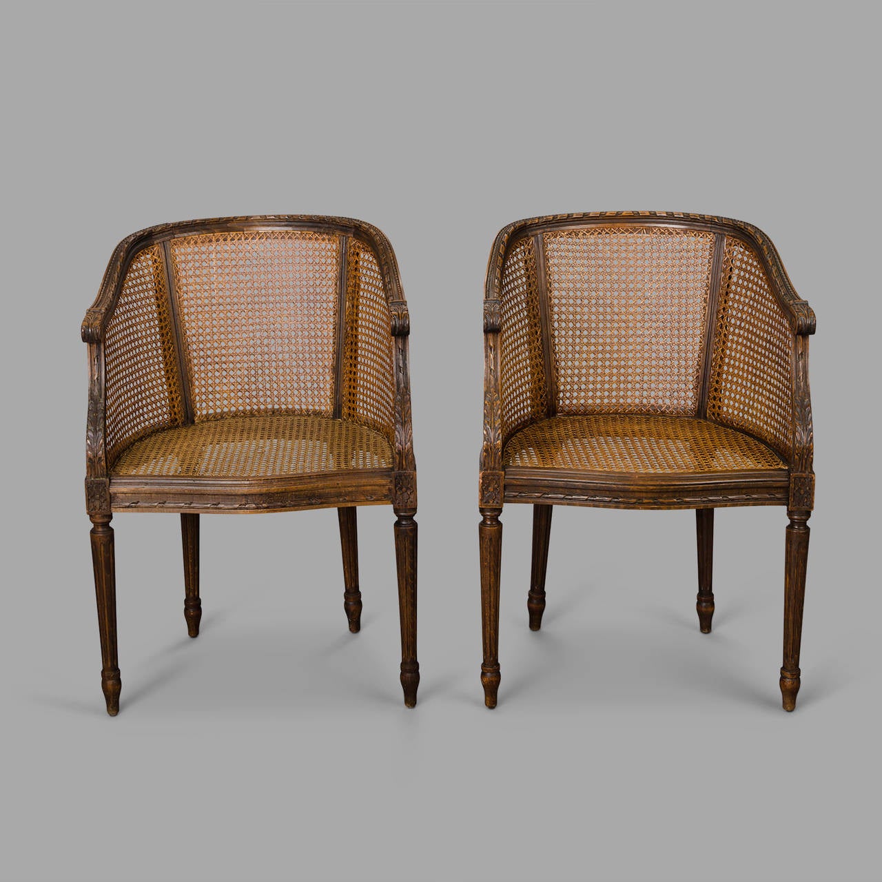 Wood Pair of End of 19th Century Wicker Armchairs in the Louis XVI Style
