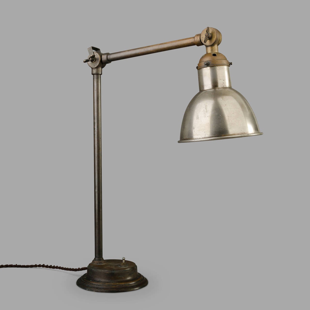 French Brass and Nickel-Plated Steel Desk Lamp, c. 1930