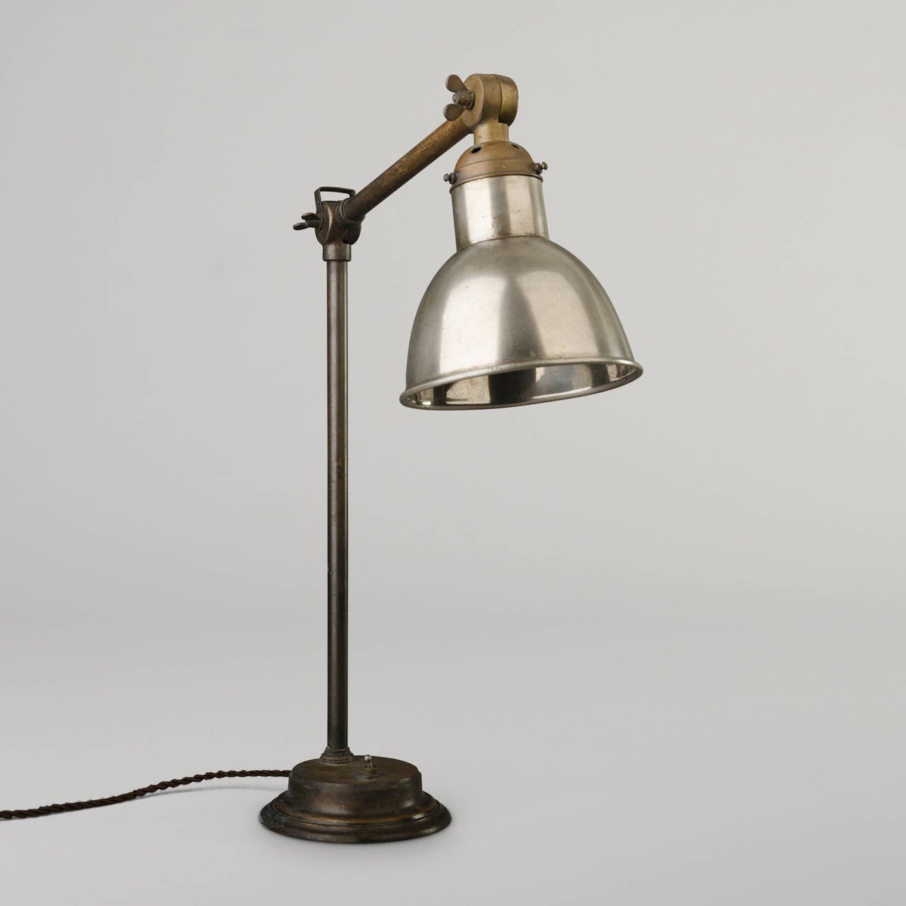 Brass and Nickel-Plated Steel Desk Lamp, c. 1930 In Good Condition In Saint-Ouen, FR