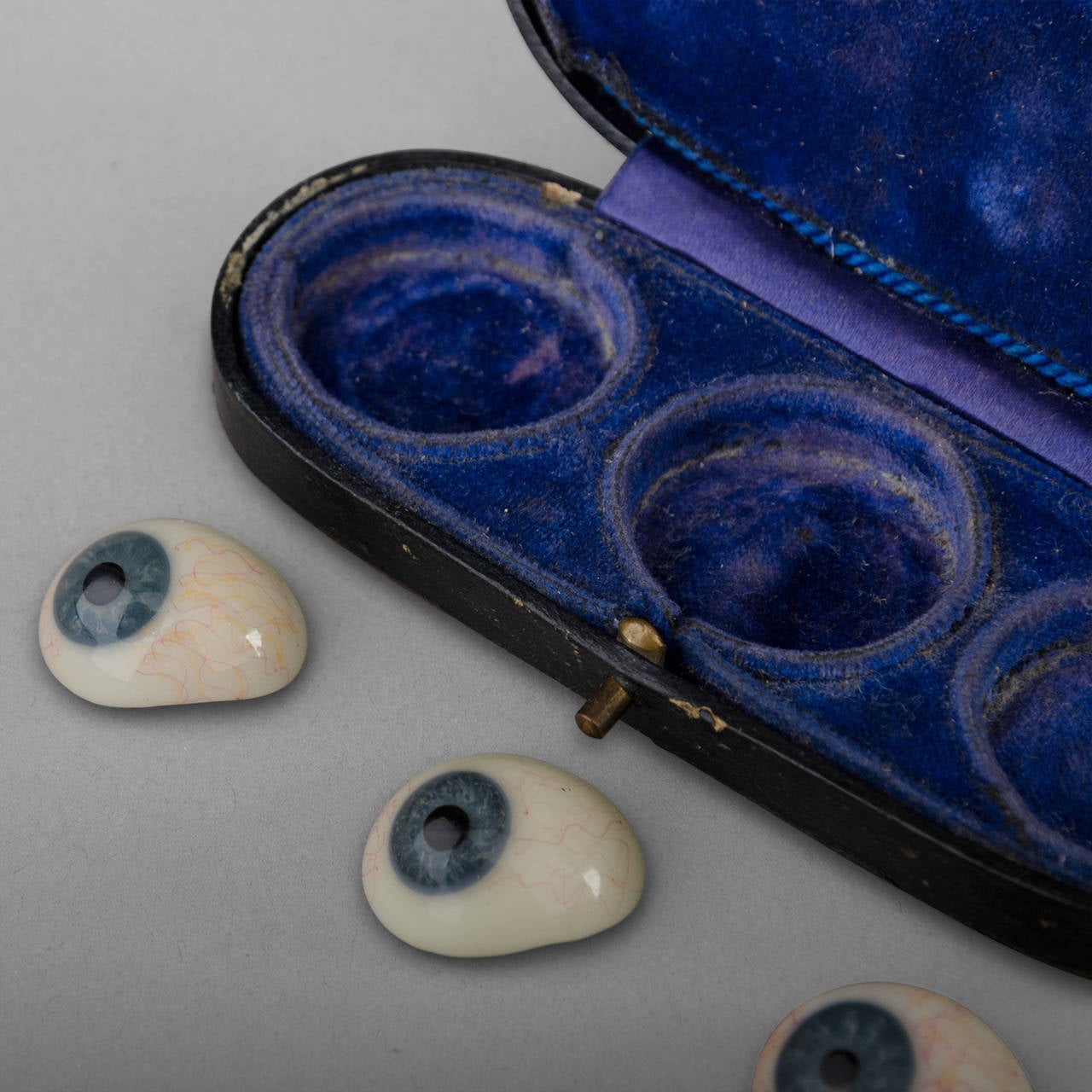 Blown Glass Three Glass Eyes in their Storage Box