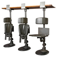 Three Amphitheater Folding Seats with Oak Writing Desks circa 1930 12