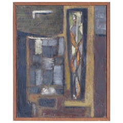 Midcentury abstract oil painting by Marcel Fiorini , dated 1954