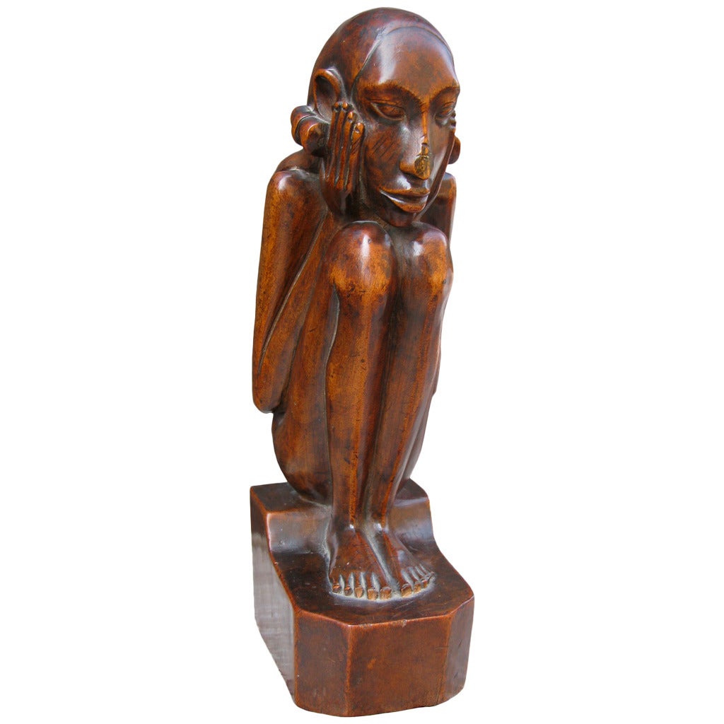 Balinese Wooden Art Deco Sculpture, circa 1935 For Sale