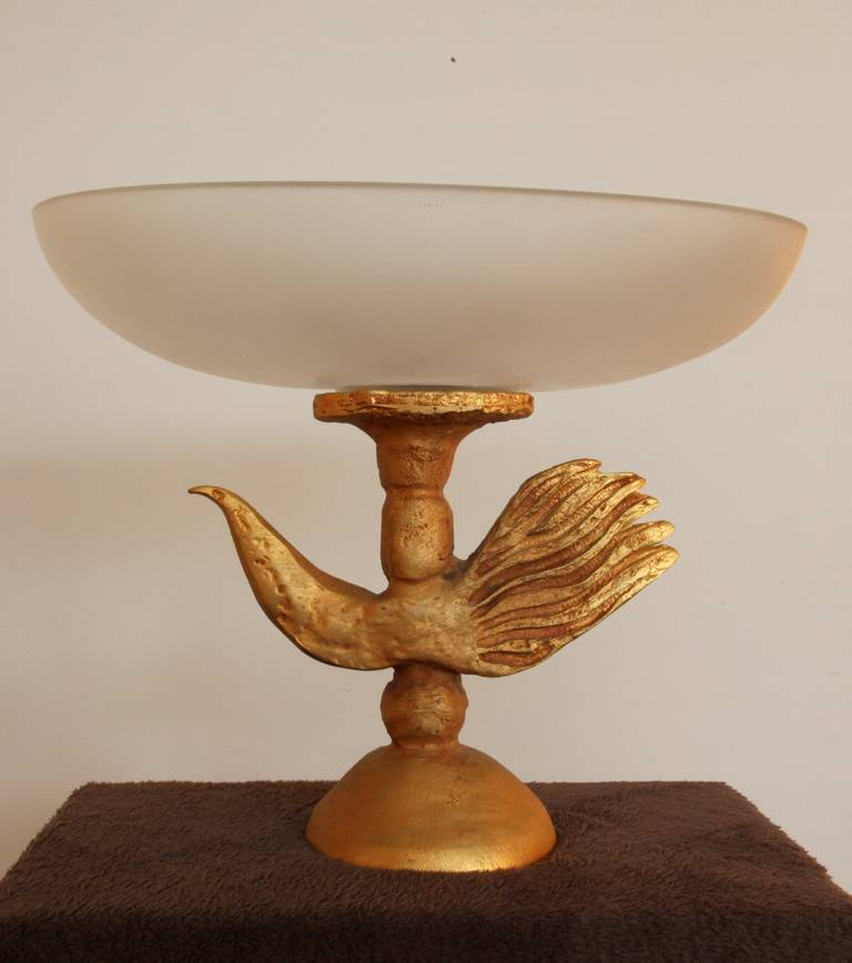 French Gilt Bronze and Frosted Cristal Centrepiece by Pierre Casenove For Sale