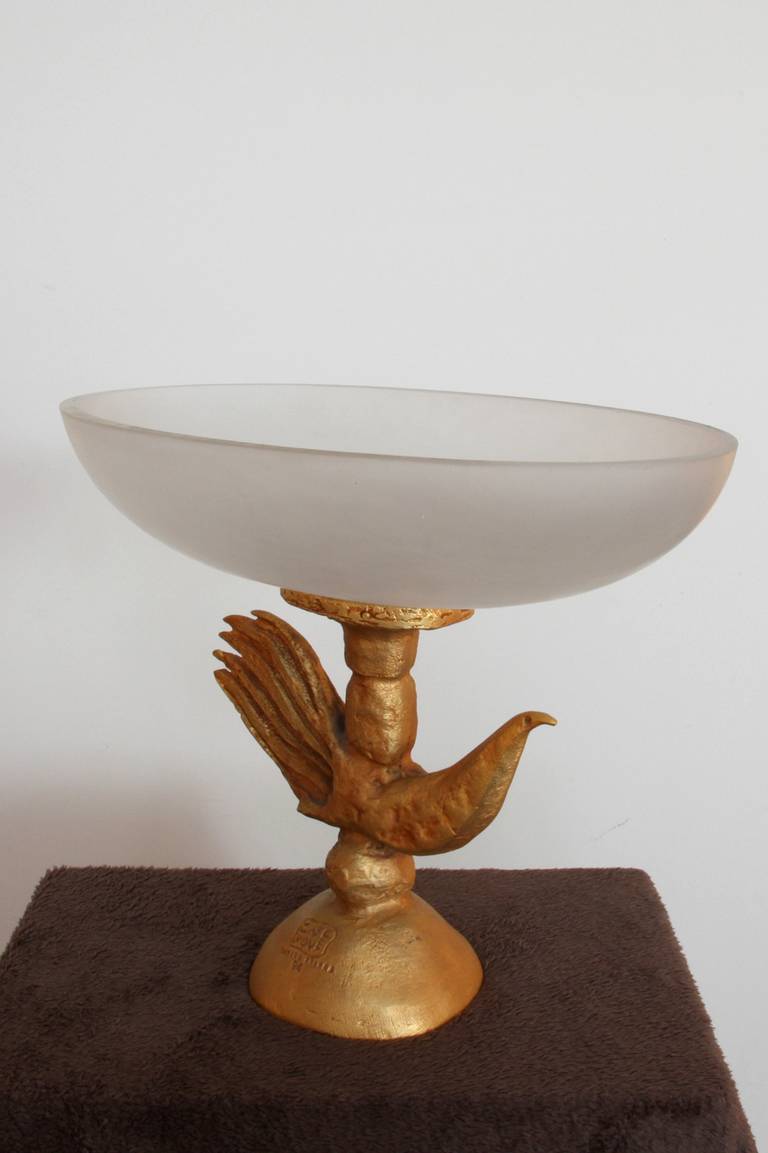 Gilt Bronze and Frosted Cristal Centrepiece by Pierre Casenove For Sale 1
