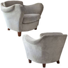 Pair of Swedish Art Deco Curved Form Lounge Chairs