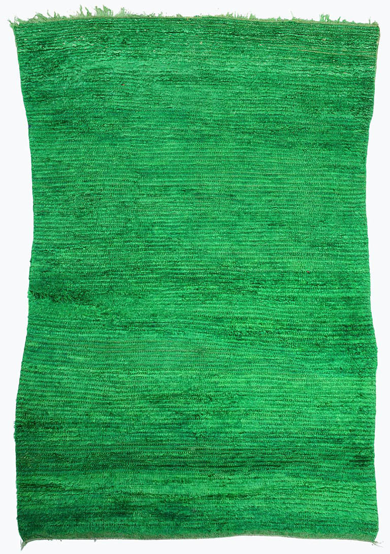 Moroccan Rare Double-Sided Monochrome, Green Rug For Sale