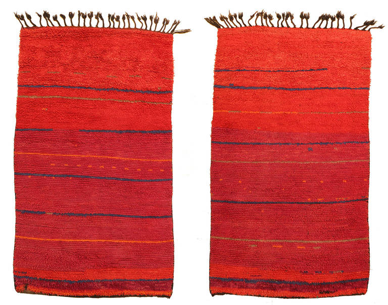 Lots of bright shades of red, violet, purple and blue are causing a warm and pleasant appearance. Although this beautiful double-sided, medium-sized carpet has a thick, high pile on each side, nevertheless it is cosy and soft. It was maybe used as a