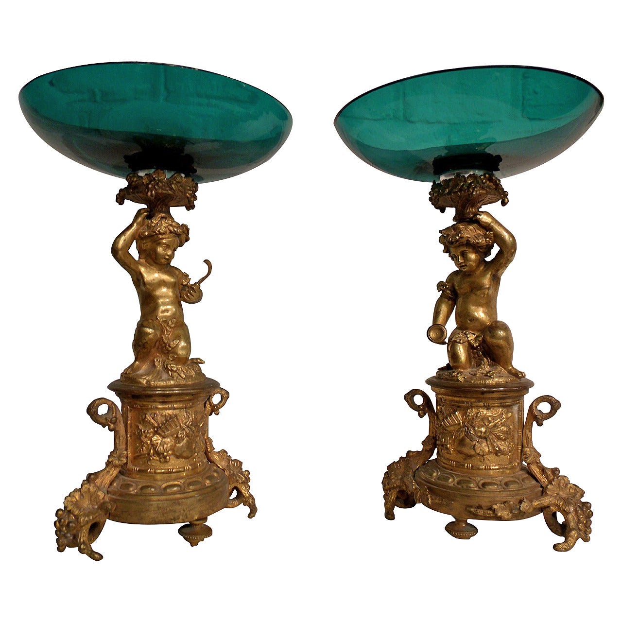 Pair of 19th Century French Ormolu and Glass Tazzas