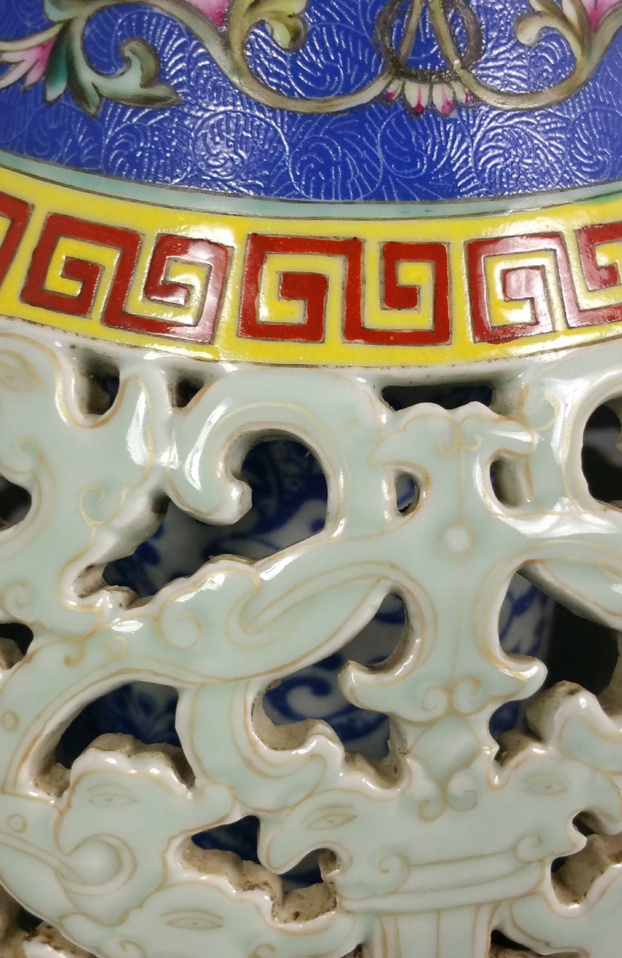 Hand-Painted Chinese Republic Period Reticulated Pottery Vase