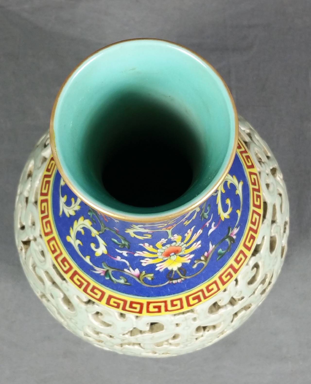 Enamel Chinese Republic Period Reticulated Pottery Vase