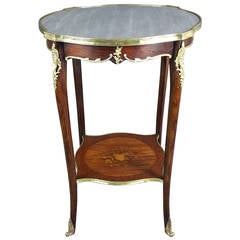Antique 19TH C. French Marble Topped Kingwood Lamp Table
