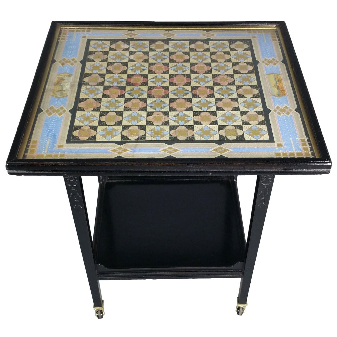 Victorian Ebonized Aesthetic Movement Two-Tier Chess Table