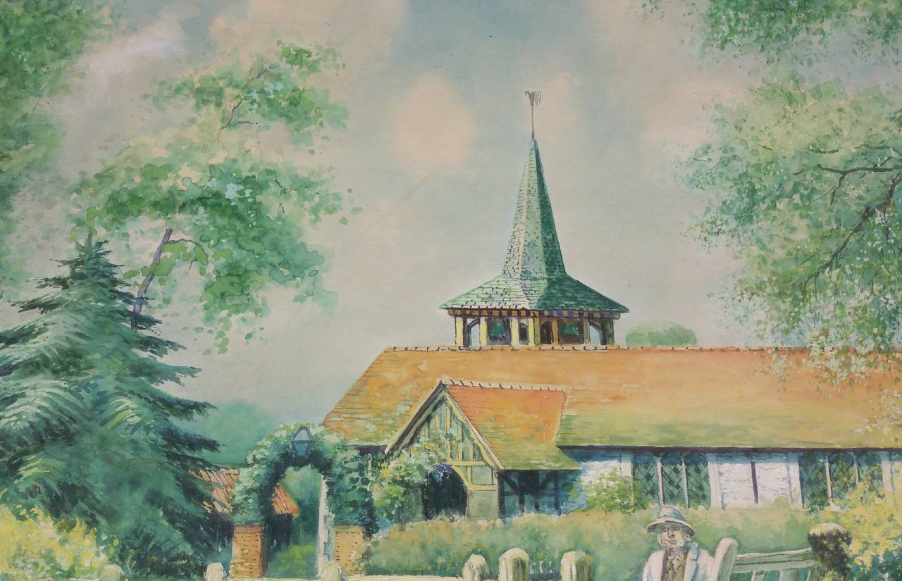 Oak 19th Century English Naïve School Watercolor For Sale