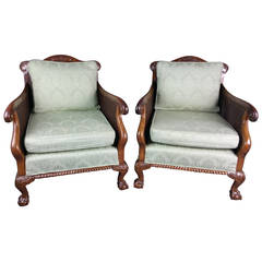 Pair of Chippendale Style Carved Walnut Bergere Armchairs 9