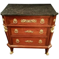 French Ormolu Mounted Mahogany Three-Drawer Commode With Fossil Marble Top