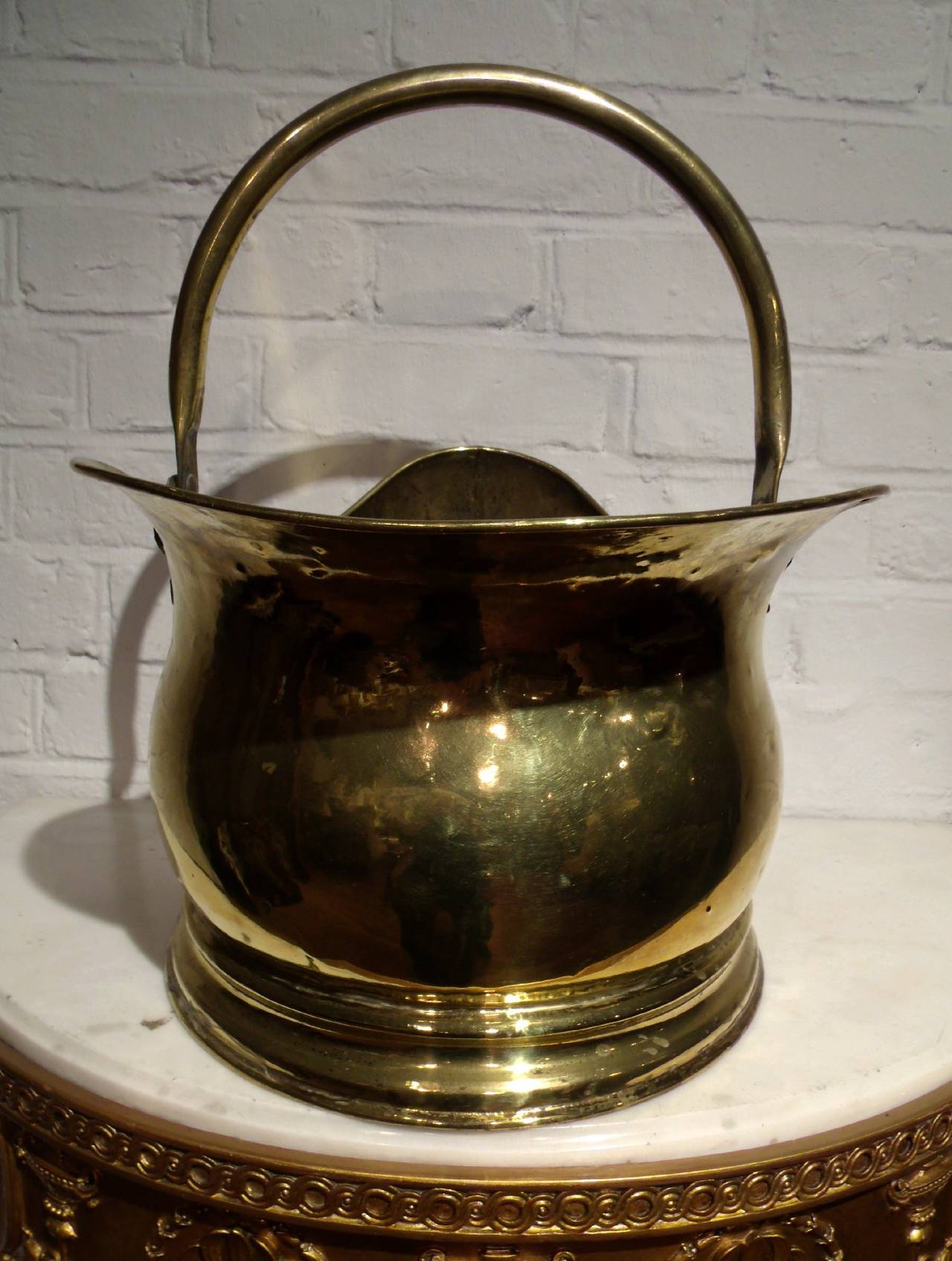 19th Century Victorian Brass Coal Scuttle Bucket