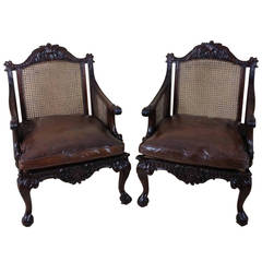 Pair of 19th Century Georgian Style Carved Mahogany Library Chairs