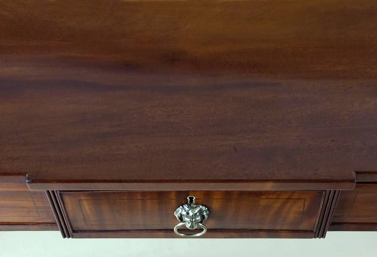 Brass Regency Mahogany Breakfront Three-Drawer Serving Table