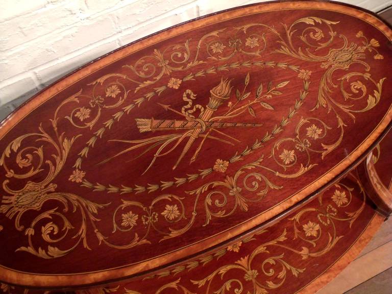 19th Century Victorian Oval Inlaid Mahogany Side Table