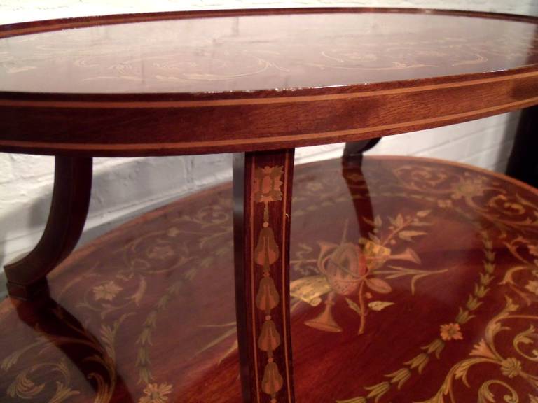 Victorian Oval Inlaid Mahogany Side Table 2