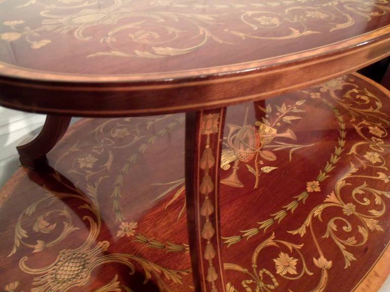Victorian Oval Inlaid Mahogany Side Table 3