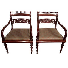 Antique Pair of 19th Century Anglo-Indian Hardwood Armchairs