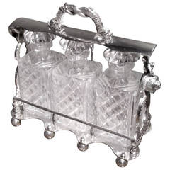 Edwardian Silver-Plated Three-Bottle Tantalus with Key