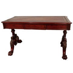 Antique Victorian Mahogany Writing Table with Craved Paw