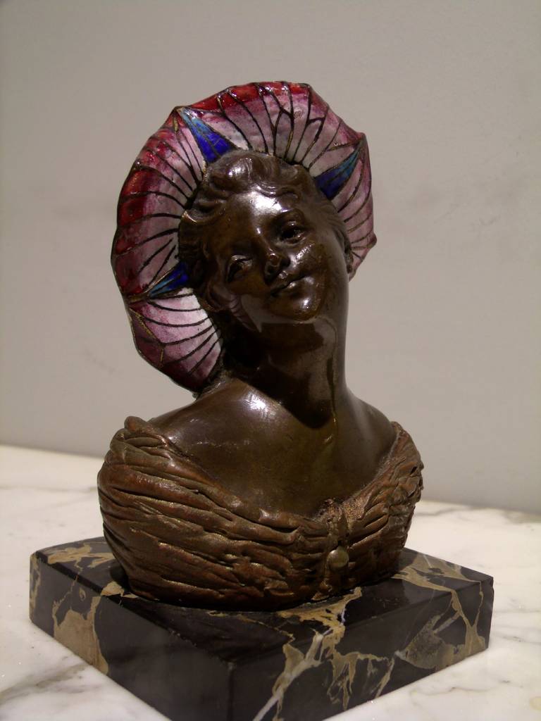 Bronze and Enamel Late 19th Century Art Nouveau Bust 1