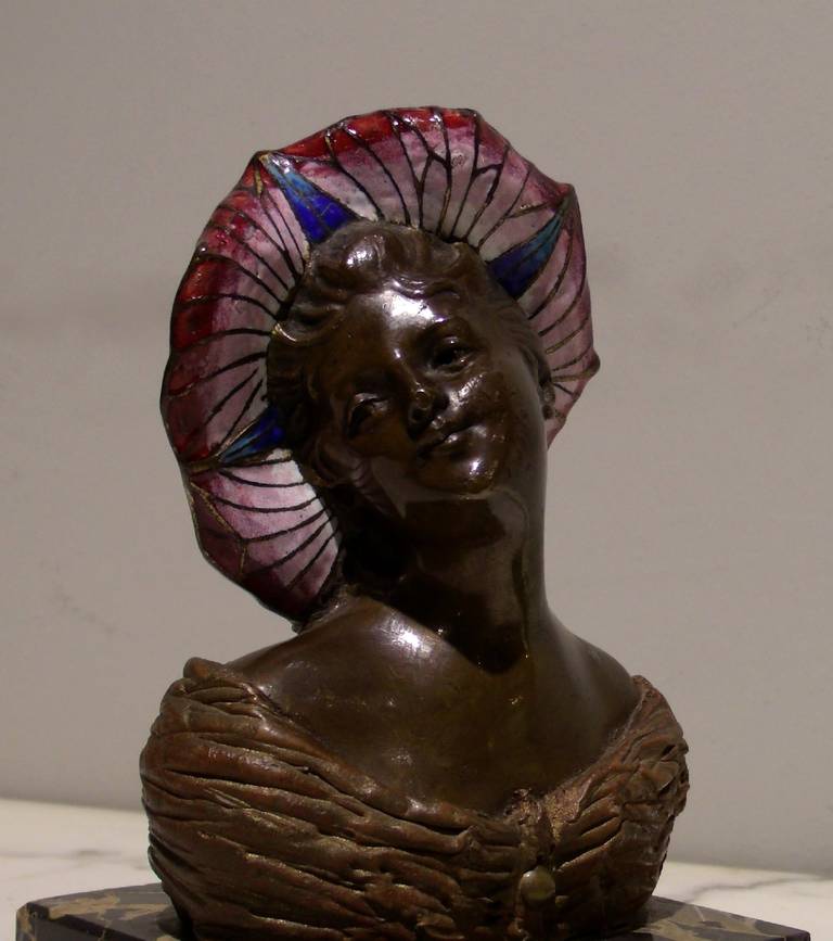 Bronze and Enamel Late 19th Century Art Nouveau Bust 2