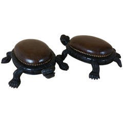 Rare Pair of 19th Century Ceylonese Carved Tortoise Footstools