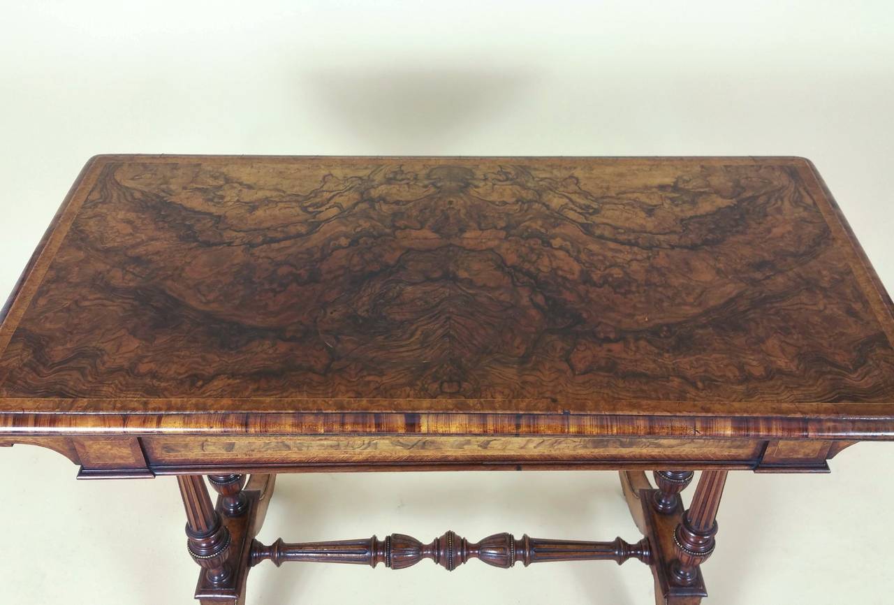 Great Britain (UK) 19th C. Figured Walnut Fold Over Card Table by Lamb of Manchester For Sale