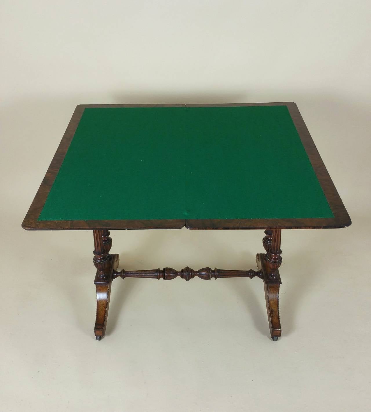 19th C. Figured Walnut Fold Over Card Table by Lamb of Manchester For Sale 3