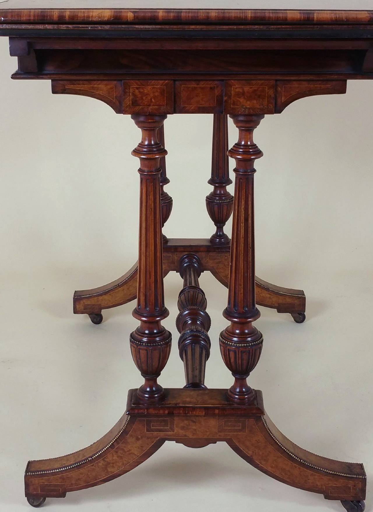 19th C. Figured Walnut Fold Over Card Table by Lamb of Manchester For Sale 5