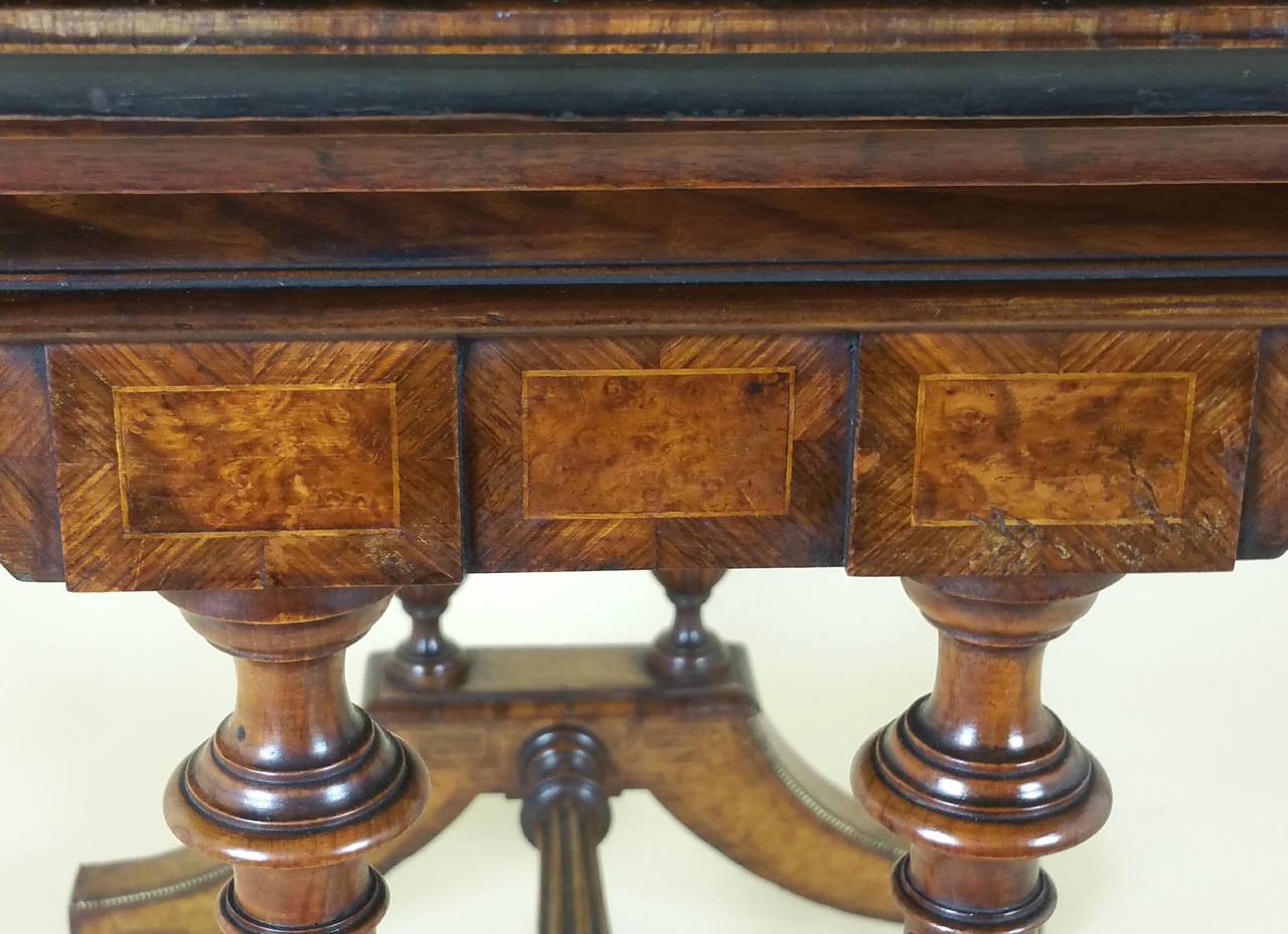 19th C. Figured Walnut Fold Over Card Table by Lamb of Manchester For Sale 4