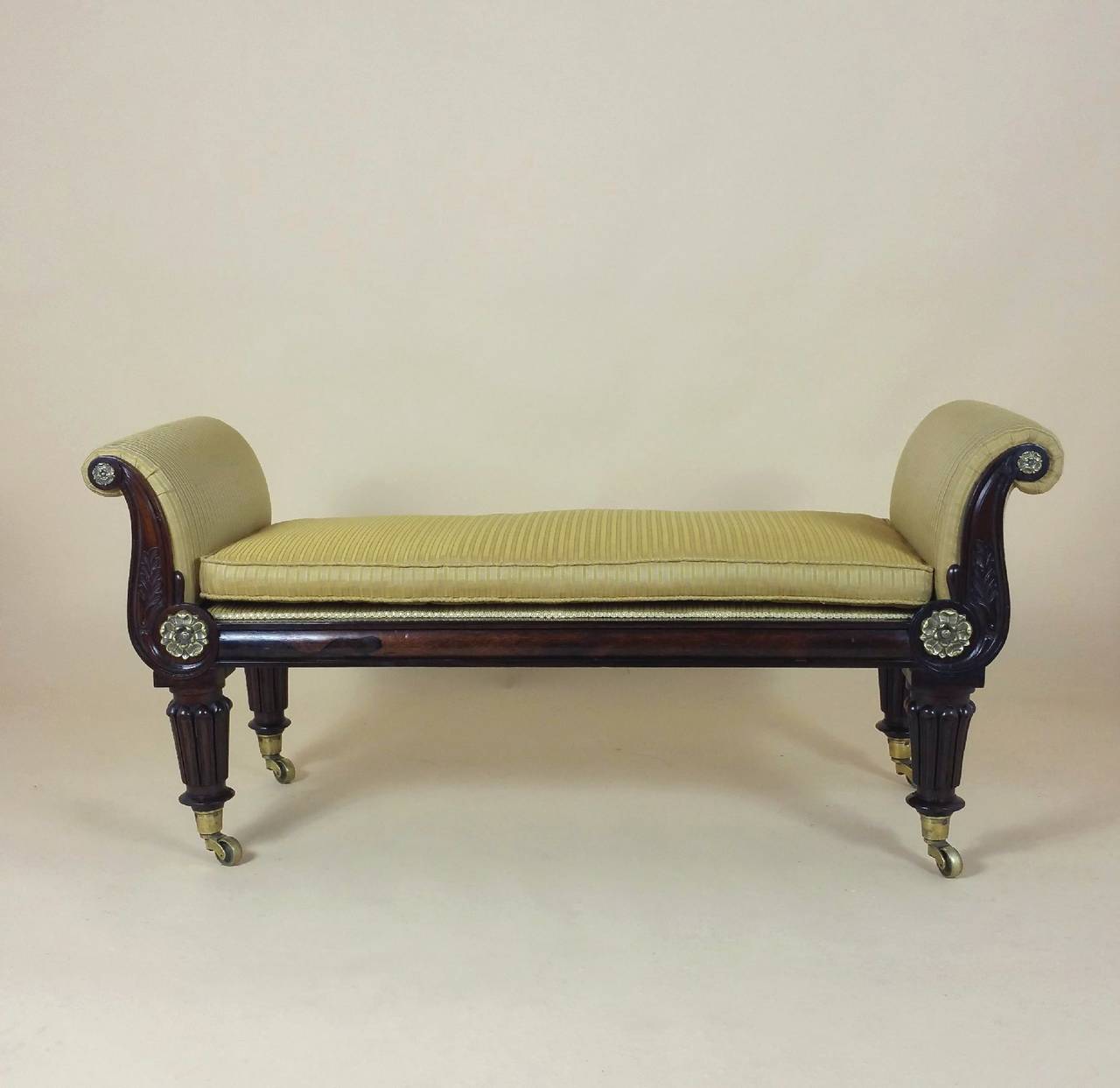 Great Britain (UK) Early 19th Century Rosewood Window Seat with Brass Mounts and Carved Decoration