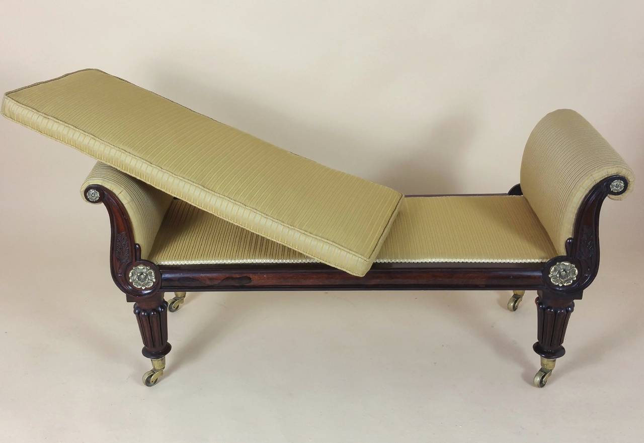 Early 19th Century Rosewood Window Seat with Brass Mounts and Carved Decoration 3