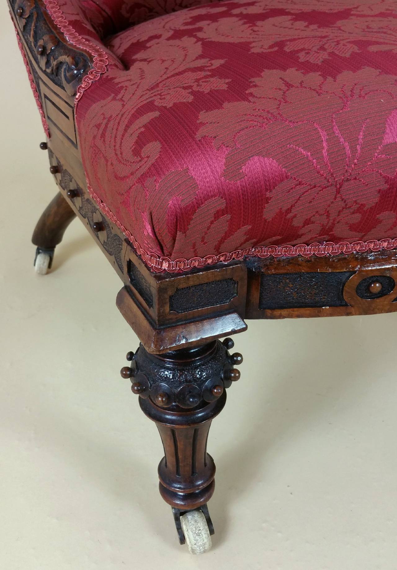 Victorian Carved Walnut Ladies Upholstered Chair